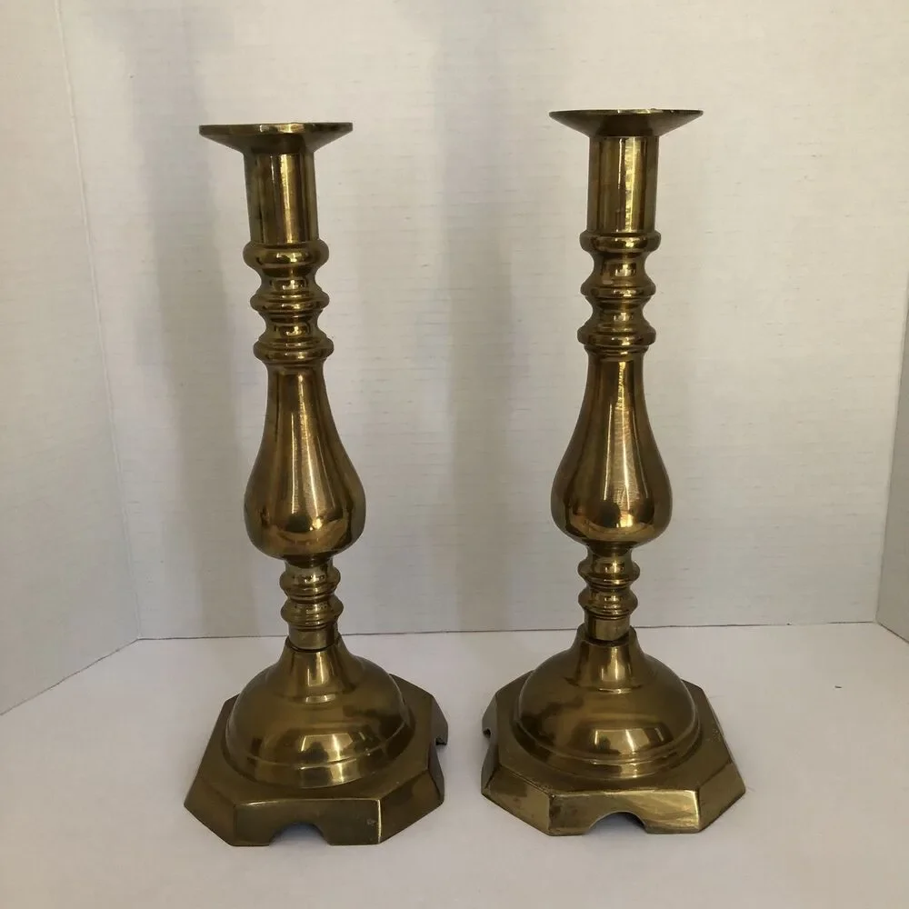 Brass Candlestick Holders Pair 12